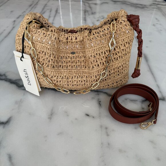 ba&sh June Raffia Clutch with Leather Detachable Strap - Picture 5 of 8